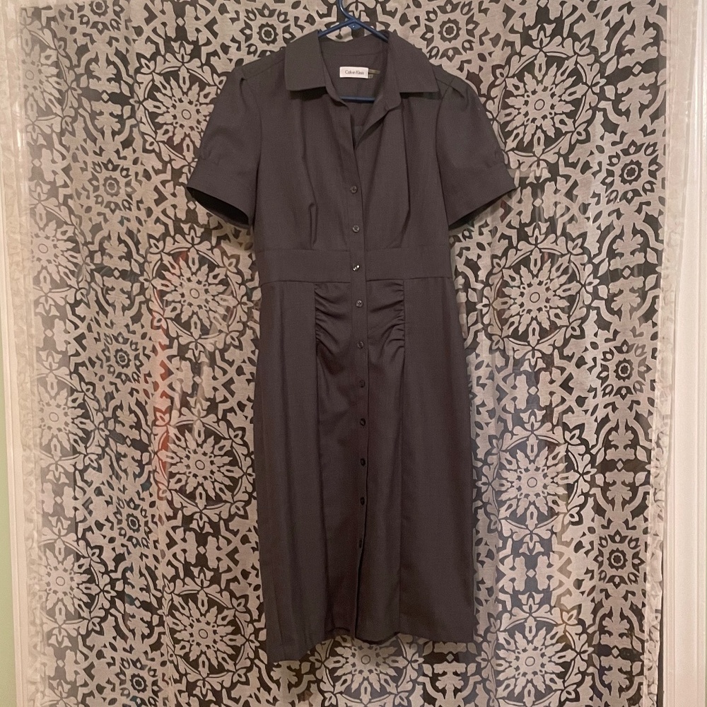 Calvin Klein Grey Short Sleeve Button Down Dress